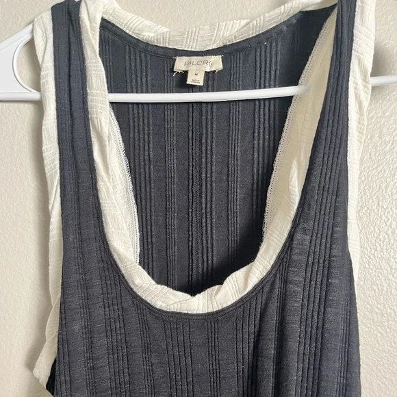 Anthropologie Pilcro Black and Cream Ribbed Textured Racerback Top M EUC - Picture 3 of 7